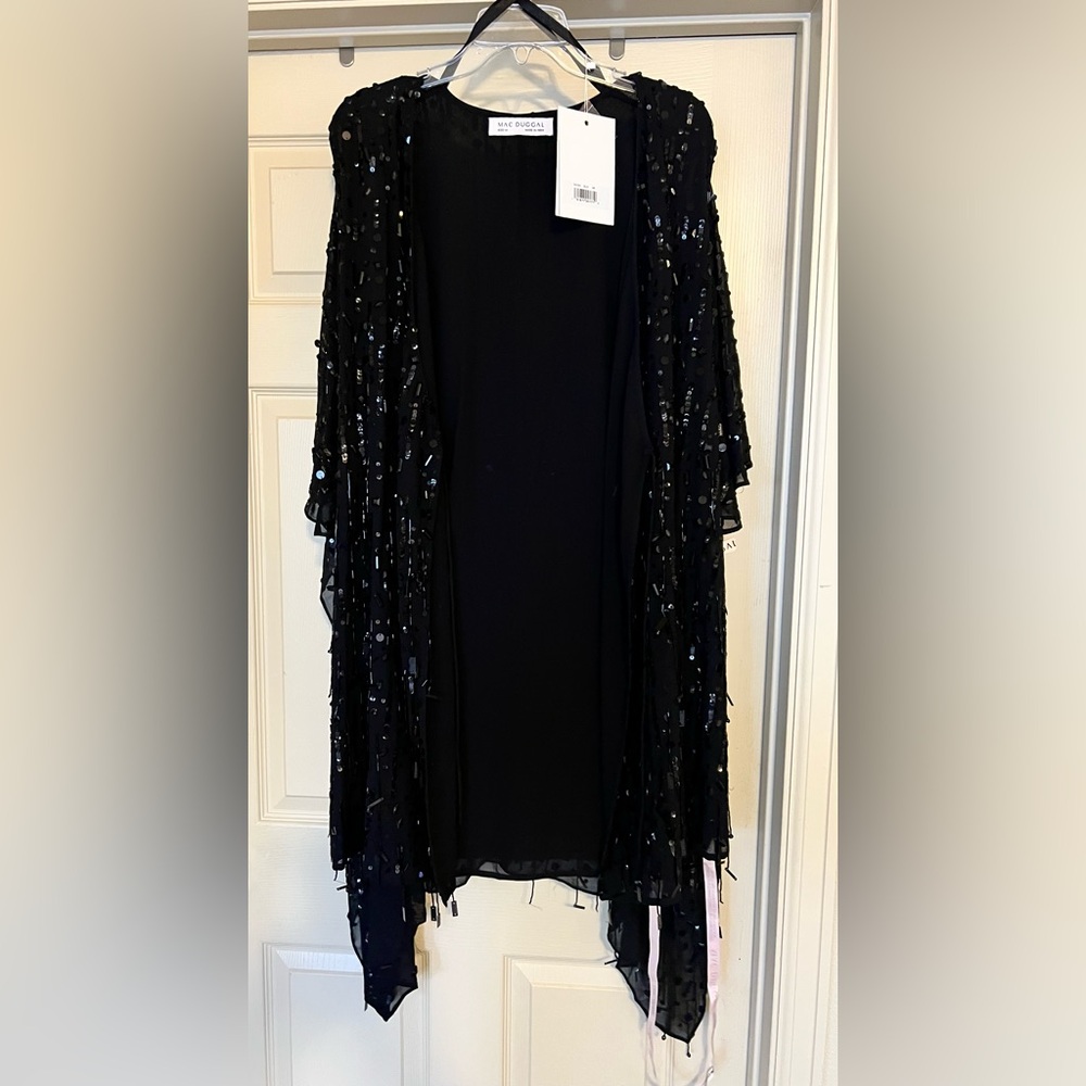 🖤MAC DUGGAL 94044 Beaded Cape Sleeve Dress: Black Sequin Mini❤️‍🔥SOLD OUT ONLINE - Picture 6 of 14